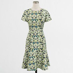 J. Crew Factory Woman's Sz 8 Yellow & Gray Floral Fit & Flare Cap Sleeve Dress